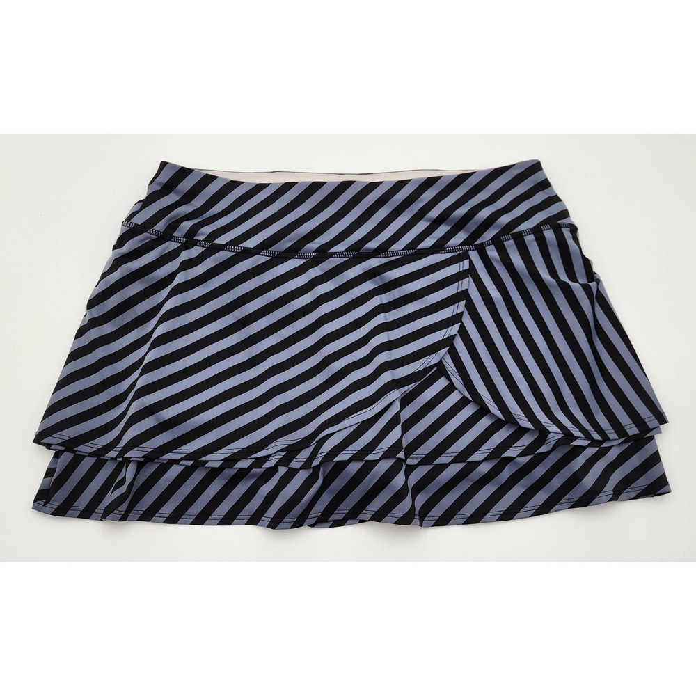 Athleta Women's Fly By Skort Tiered Ruffle Black Gray Striped Athletic Swagger M